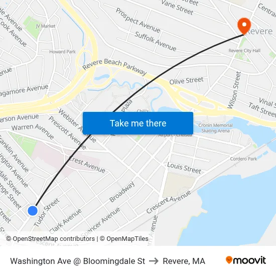 Washington Ave @ Bloomingdale St to Revere, MA map