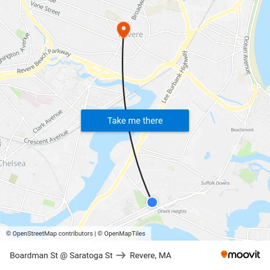 Boardman St @ Saratoga St to Revere, MA map