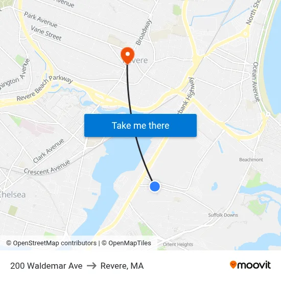 200 Waldemar Ave to Revere, MA map