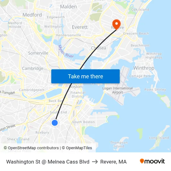 Washington St @ Melnea Cass Blvd to Revere, MA map