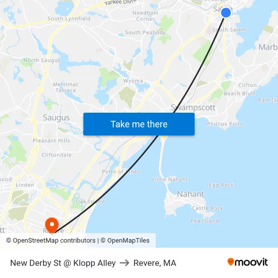 New Derby St @ Klopp Alley to Revere, MA map