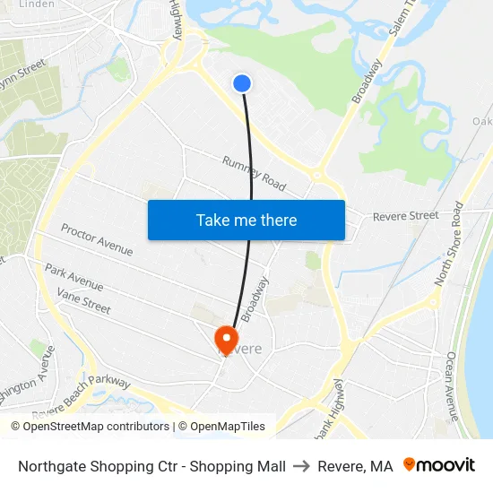 Northgate Shopping Ctr - Shopping Mall to Revere, MA map