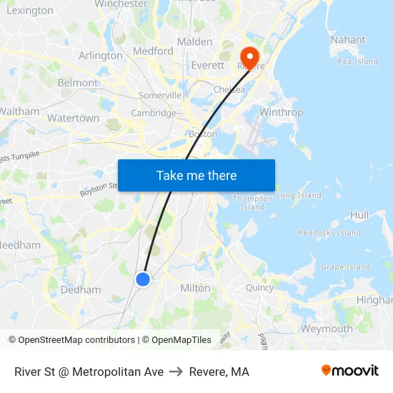 River St @ Metropolitan Ave to Revere, MA map
