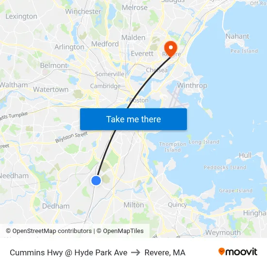 Cummins Hwy @ Hyde Park Ave to Revere, MA map