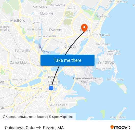 Chinatown Gate to Revere, MA map