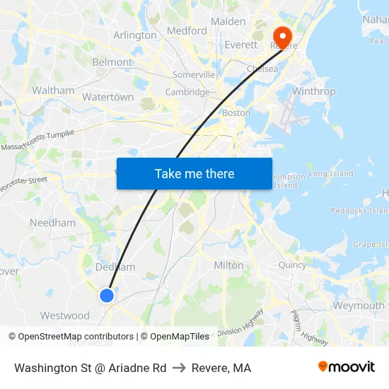 Washington St @ Ariadne Rd to Revere, MA map
