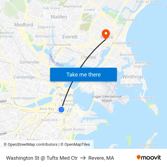 Washington St @ Tufts Med Ctr to Revere, MA map