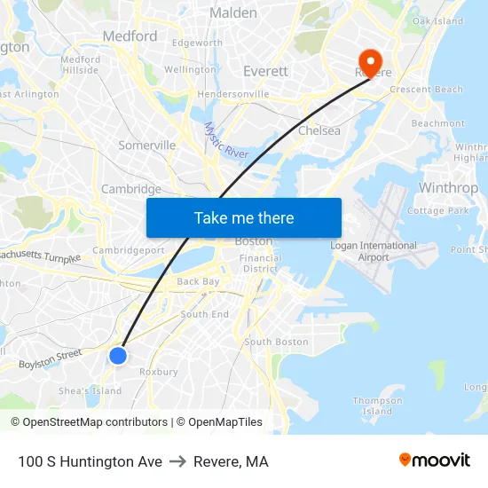 100 S Huntington Ave to Revere, MA map