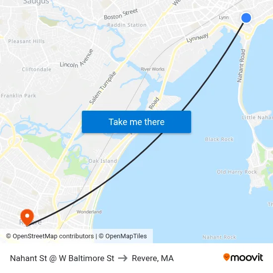 Nahant St @ W Baltimore St to Revere, MA map