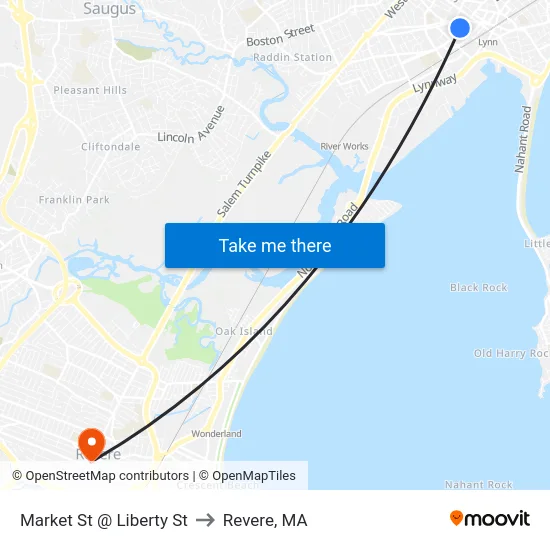Market St @ Liberty St to Revere, MA map