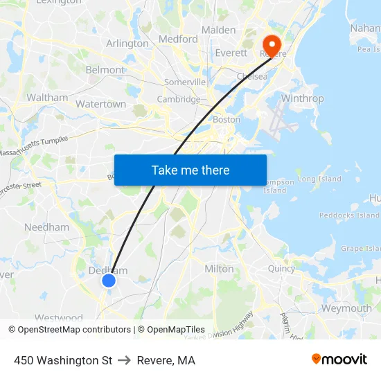450 Washington St to Revere, MA map