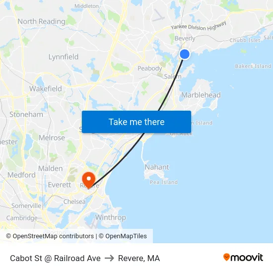 Cabot St @ Railroad Ave to Revere, MA map