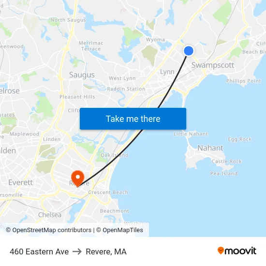 460 Eastern Ave to Revere, MA map