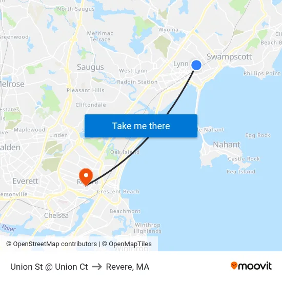 Union St @ Union Ct to Revere, MA map