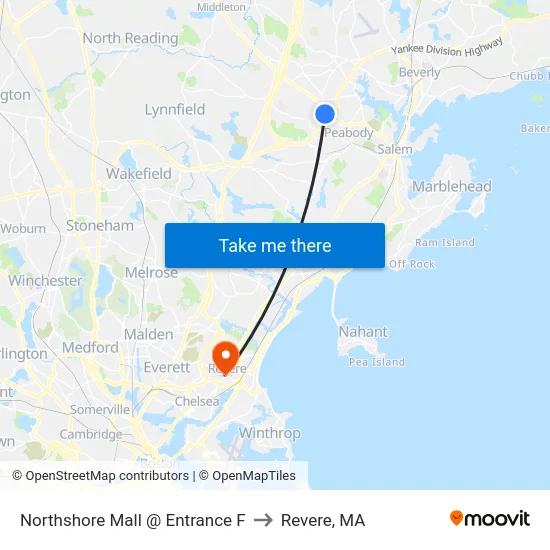 Northshore Mall @ Entrance F to Revere, MA map