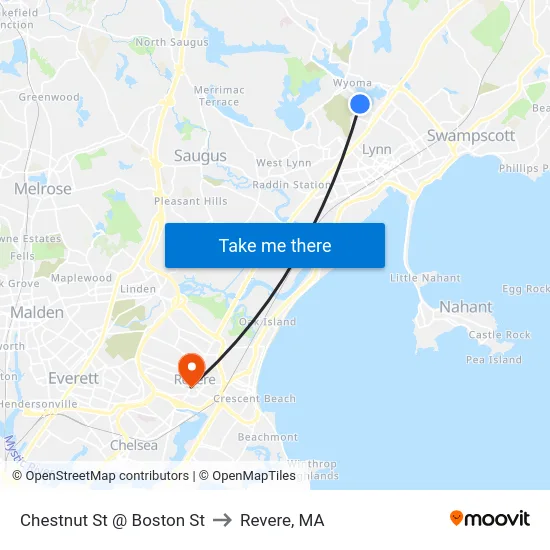 Chestnut St @ Boston St to Revere, MA map