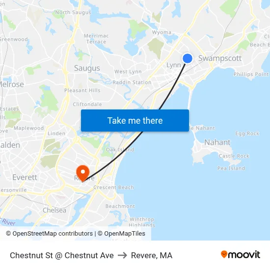 Chestnut St @ Chestnut Ave to Revere, MA map