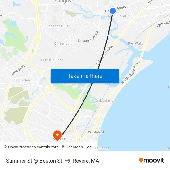 Summer St @ Boston St to Revere, MA map