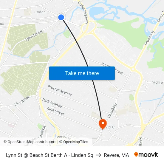 Lynn St @ Beach St Berth A - Linden Sq to Revere, MA map