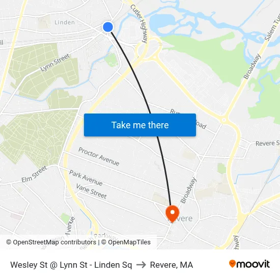 Wesley St @ Lynn St - Linden Sq to Revere, MA map
