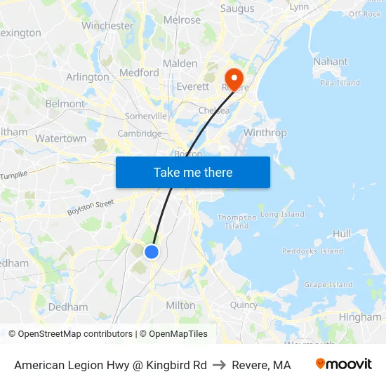 American Legion Hwy @ Kingbird Rd to Revere, MA map