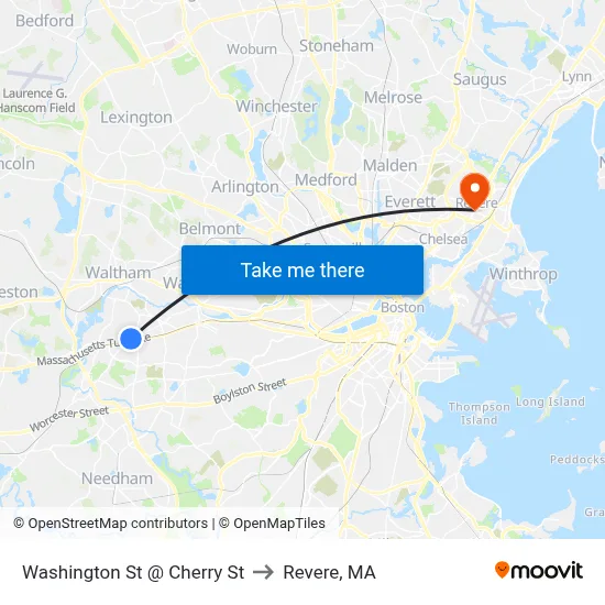 Washington St @ Cherry St to Revere, MA map