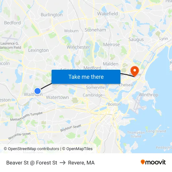 Beaver St @ Forest St to Revere, MA map