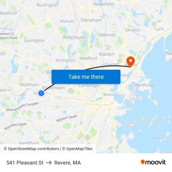 541 Pleasant St to Revere, MA map