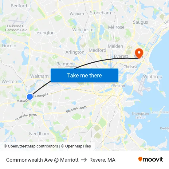 Commonwealth Ave @ Marriott to Revere, MA map