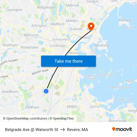 Belgrade Ave @ Walworth St to Revere, MA map