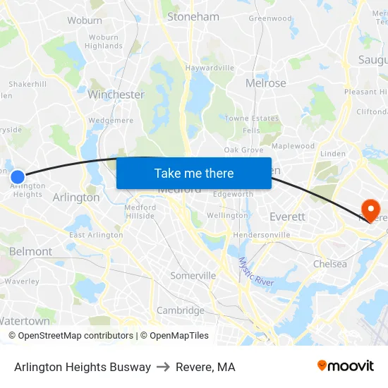 Arlington Heights Busway to Revere, MA map