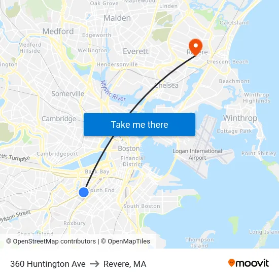 360 Huntington Ave to Revere, MA map