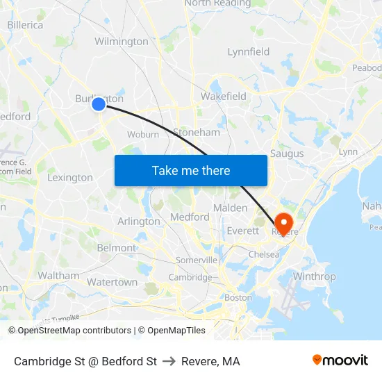 Cambridge St @ Bedford St to Revere, MA map
