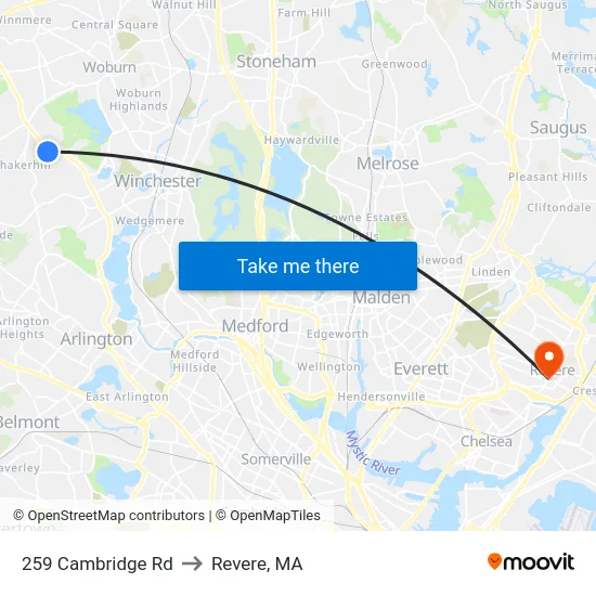 259 Cambridge Rd to Revere, MA map
