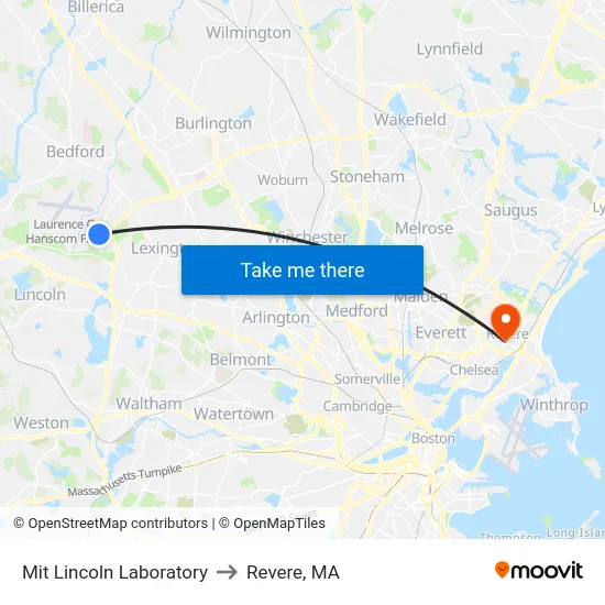 Mit Lincoln Laboratory to Revere, MA map