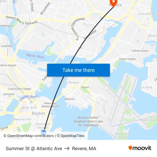 Summer St @ Atlantic Ave to Revere, MA map