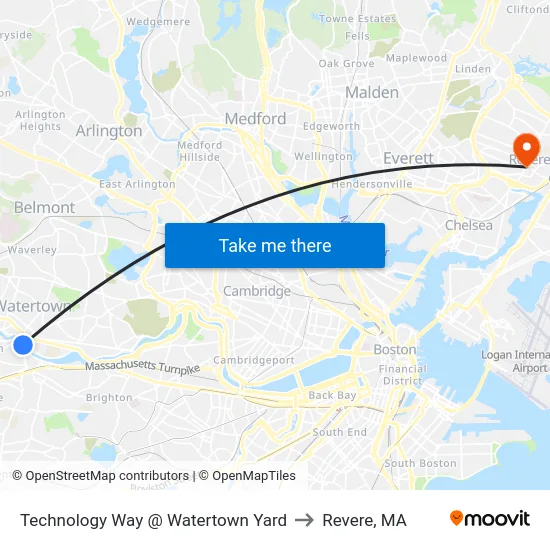 Technology Way @ Watertown Yard to Revere, MA map
