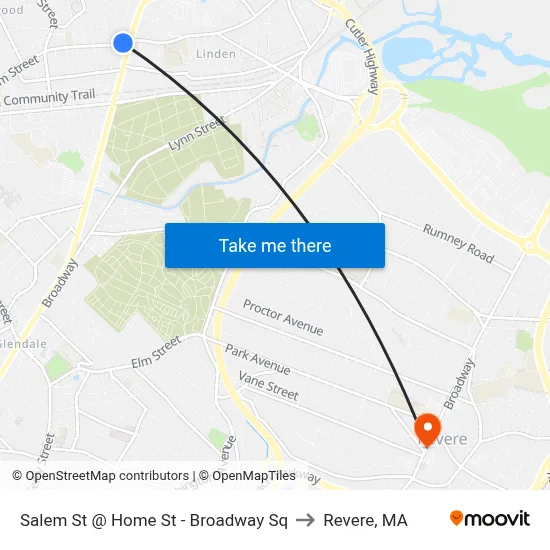 Salem St @ Home St - Broadway Sq to Revere, MA map