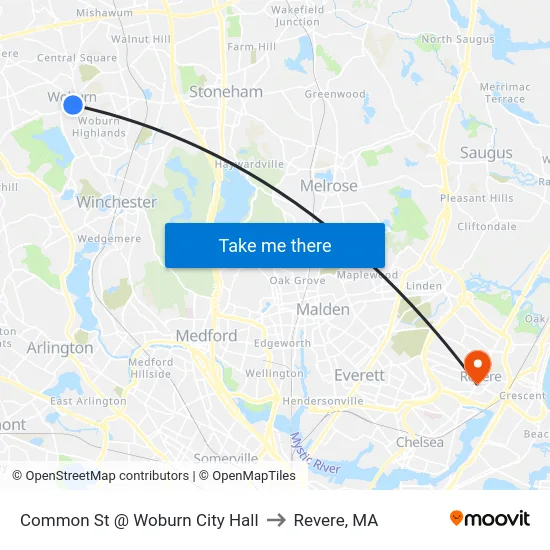 Common St @ Woburn City Hall to Revere, MA map