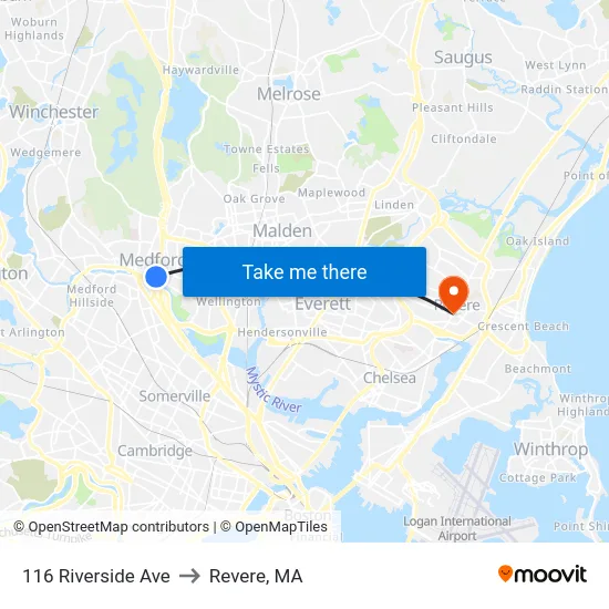 116 Riverside Ave to Revere, MA map