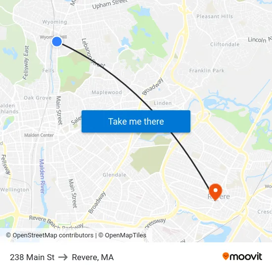 238 Main St to Revere, MA map