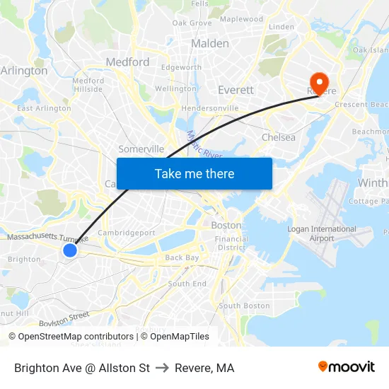 Brighton Ave @ Allston St to Revere, MA map