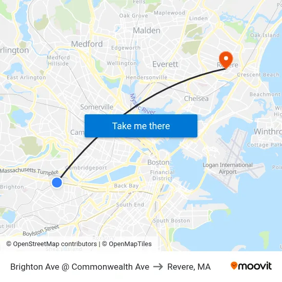 Brighton Ave @ Commonwealth Ave to Revere, MA map