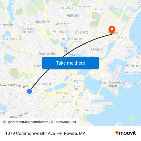 1079 Commonwealth Ave to Revere, MA map