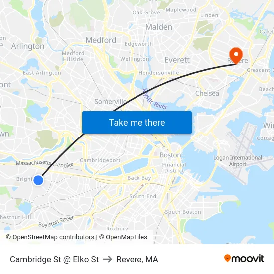 Cambridge St @ Elko St to Revere, MA map