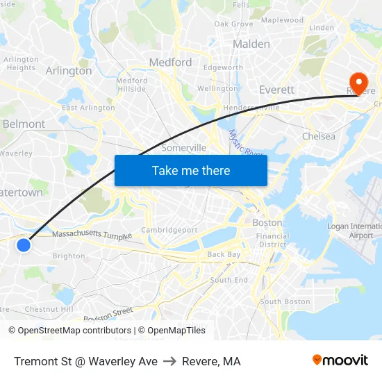 Tremont St @ Waverley Ave to Revere, MA map