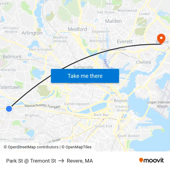 Park St @ Tremont St to Revere, MA map