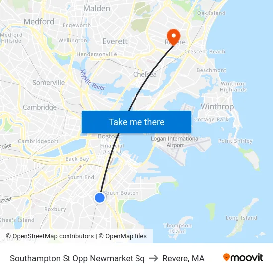Southampton St Opp Newmarket Sq to Revere, MA map