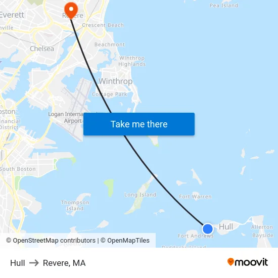 Hull to Revere, MA map