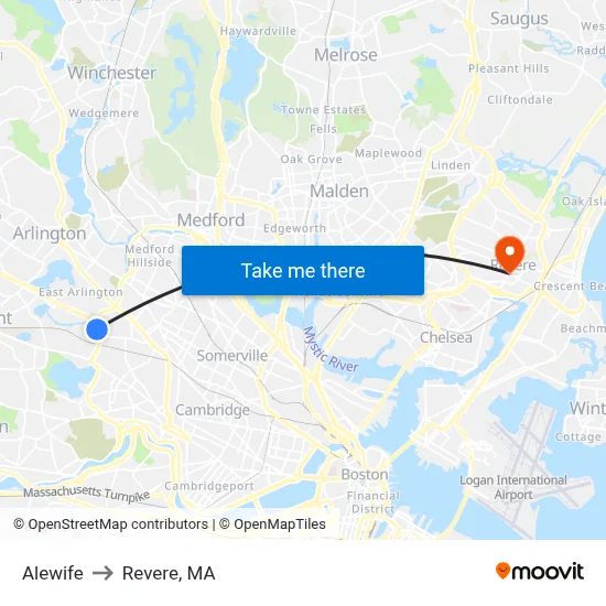 Alewife to Revere, MA map